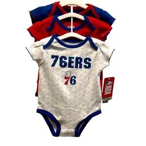 NBA Philadelphia 76ers onesie basketball snap closure red white blue nwt Sz 3-6M
